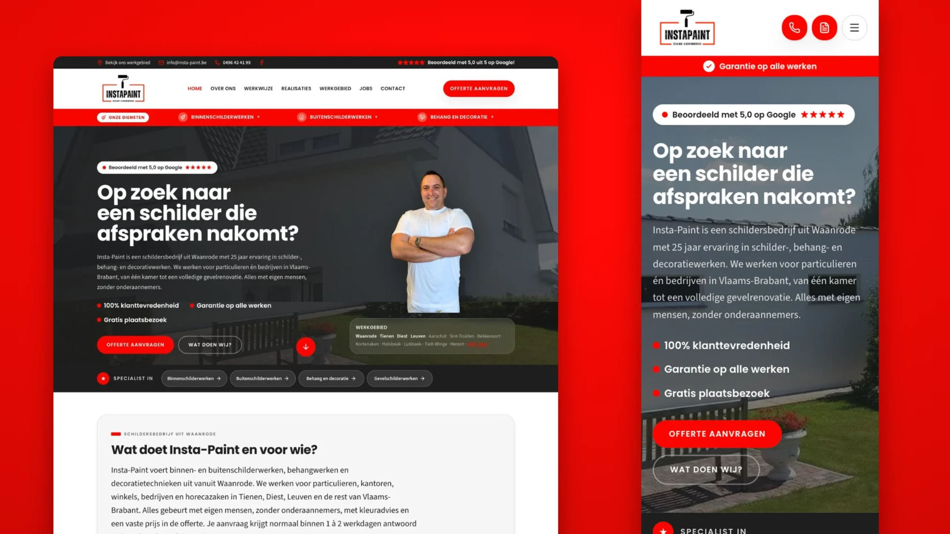 Website van Insta-Paint op computer en smartphone